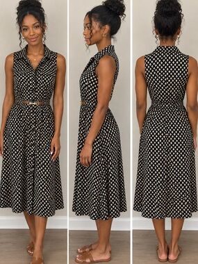 Indigo Rose Geometric Print Button-Up Midi Dress – Women’s Small